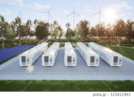 Group of energy storage systems or battery container units 125812963