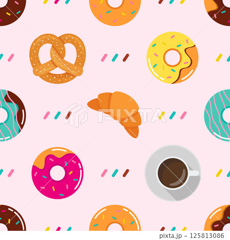 Seamless pattern of multicolored snacks. 125813086