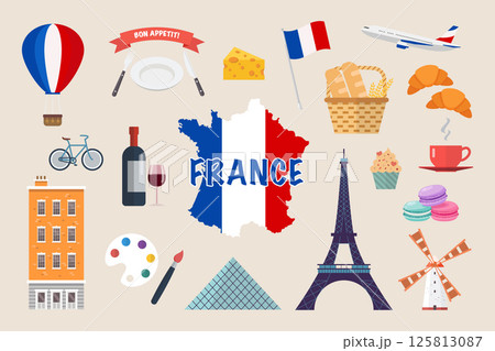 Simple and cute illustration set related to france. 125813087