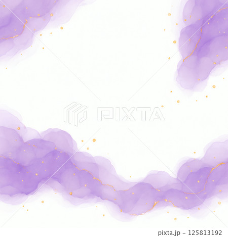 紫と金色の抽象水彩アート背景（アルコールインク風） 125813192