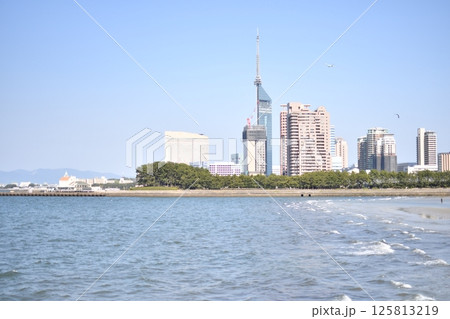 福岡タワーと百道の美しい海岸の風景 125813219