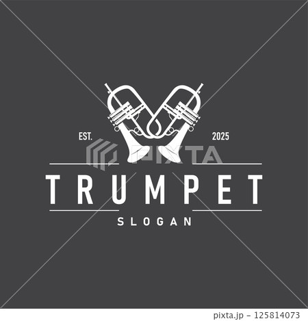 minimalist music trumpet logo design with old vintage concept black silhouette of musical instrument as symbol template minimalist music trumpet logo design with old vintage concept black silhouette of musical instrument as symbol template 125814073