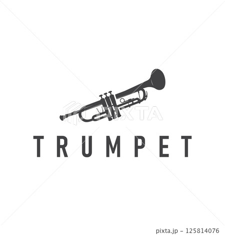 minimalist music trumpet logo design with old vintage concept black silhouette of musical instrument as symbol template 125814076