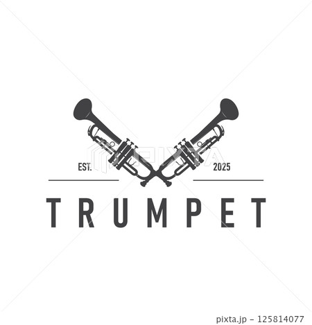 minimalist music trumpet logo design with old vintage concept black silhouette of musical instrument as symbol template minimalist music trumpet logo design with old vintage concept black silhouette of musical instrument as symbol template 125814077