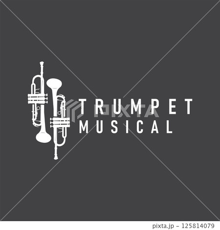 minimalist music trumpet logo design with old vintage concept black silhouette of musical instrument as symbol template minimalist music trumpet logo design with old vintage concept black silhouette of musical instrument as symbol template 125814079