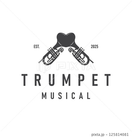 minimalist music trumpet logo design with old vintage concept black silhouette of musical instrument as symbol template minimalist music trumpet logo design with old vintage concept black silhouette of musical instrument as symbol template 125814081