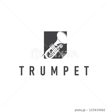 minimalist music trumpet logo design with old vintage concept black silhouette of musical instrument as symbol template minimalist music trumpet logo design with old vintage concept black silhouette of musical instrument as symbol template 125814082