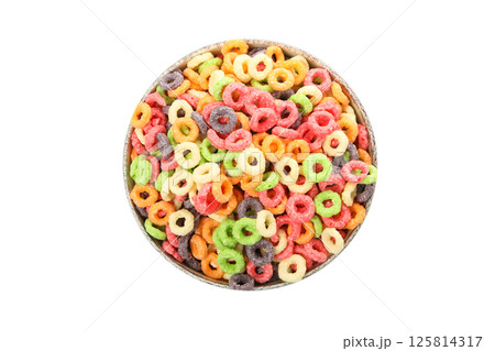 PNG,Colorful cornflakes in a bowl, isolated on white background 125814317