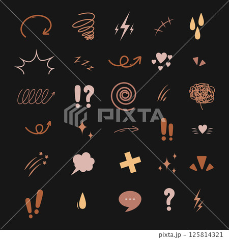 Anime Emotion effect icons. Manga doodle set. Comic emotion symbols. Hand drawn Vector illustration 125814321