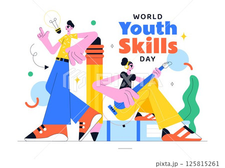 World Youth Skills Day Vector Illustration Featuring People Demonstrating Skills for Various Employment Opportunities and Entrepreneurship 125815261