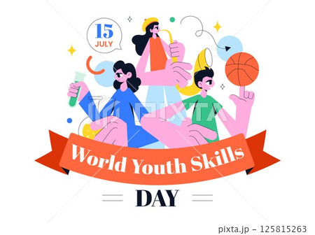 World Youth Skills Day Vector Illustration Featuring People Demonstrating Skills for Various Employment Opportunities and Entrepreneurship 125815263