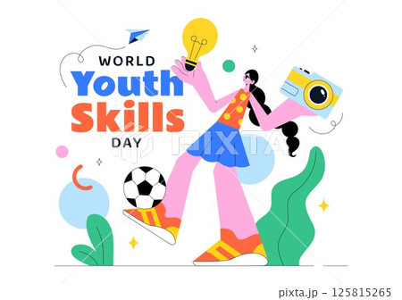 World Youth Skills Day Vector Illustration Featuring People Demonstrating Skills for Various Employment Opportunities and Entrepreneurship 125815265