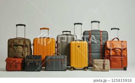 並べられた多様な旅行カバンのコレクション 並べられた多様な旅行カバンのコレクション 125815918