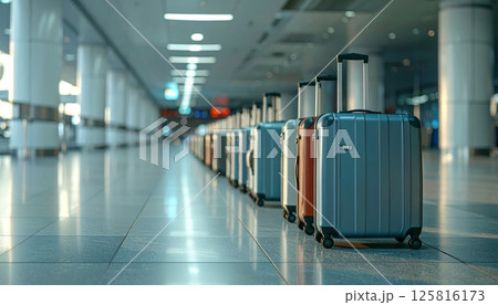 空港に並ぶキャリーバッグの列 空港に並ぶキャリーバッグの列 125816173