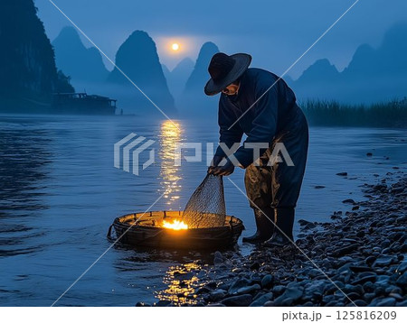Serene River at Nightfall 125816209