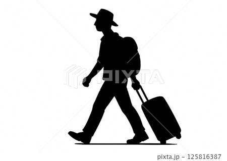 キャリーケースを引く旅行者のシルエット 125816387