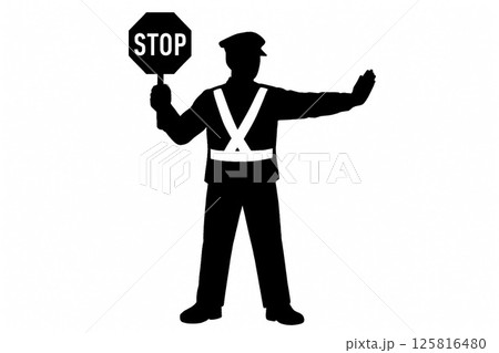交通整理をする警備員のシルエット 125816480