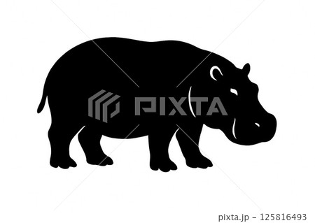 カバの力強いシルエットアート 125816493