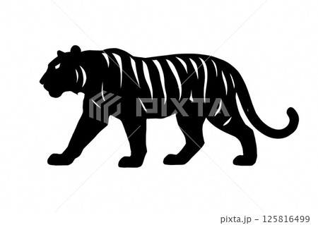 力強く歩くトラのシルエット 125816499
