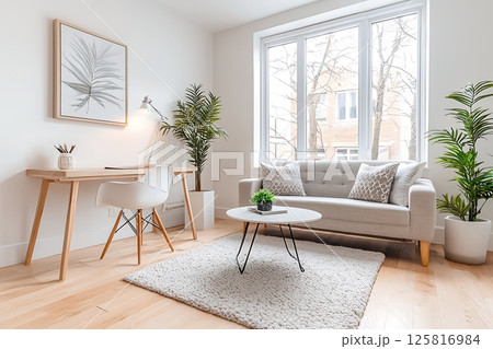 classic style wooden interior with a white wall 125816984