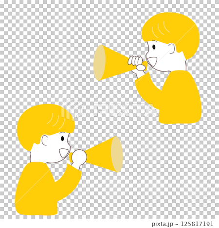 メガホンで応援するかわいい男性のイラスト 125817191