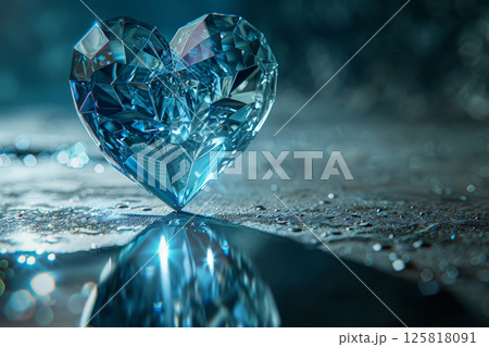 Stunning Reflective Crystal Heart on Sparkling Surface for Romantic Designs 125818091