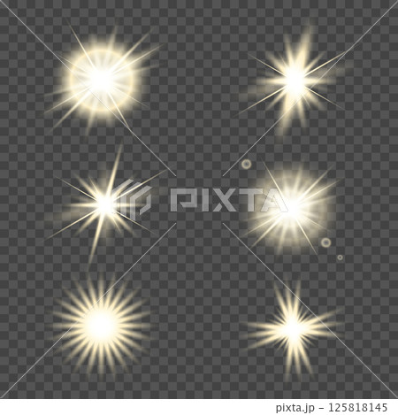 White glowing light explodes on a transparent background. with ray. Transparent shining sun, bright flash. Special lens flare light effect. 125818145