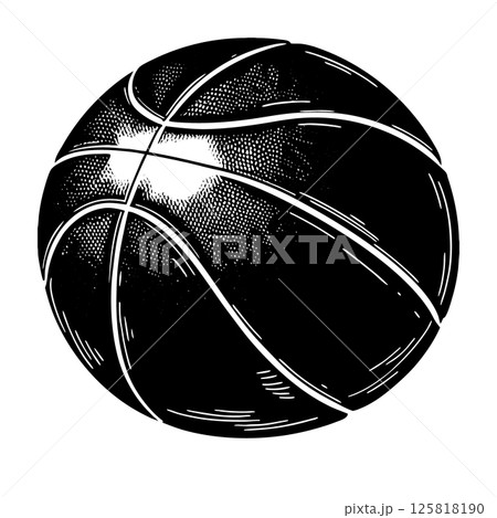 Basketball ball with textured surface and black seams on white background. Concept of sport and competition. Vector illustration . Basketball ball with textured surface and black seams on white background. Concept of sport and competition. Vector illustration . 125818190
