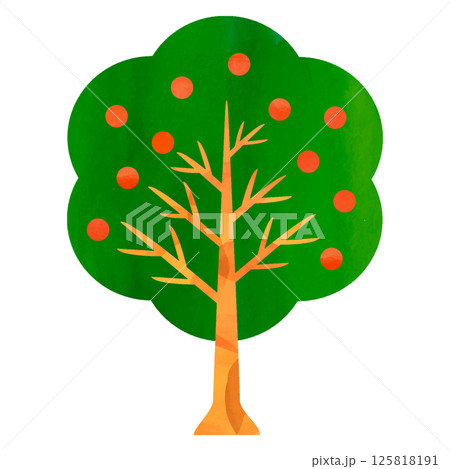 赤い実がついた水彩タッチの木のイラスト 125818191