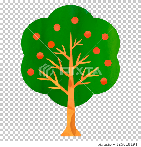 赤い実がついた水彩タッチの木のイラスト 125818191