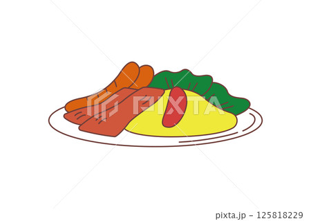 洋食　オムレツ　ベーコン　セット 125818229