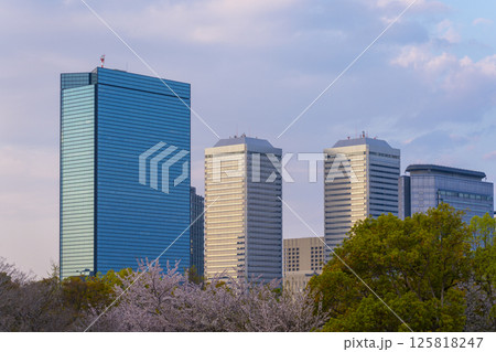 夕日に照らされるOBP 桜咲く季節 夕日に照らされるOBP 桜咲く季節 125818247