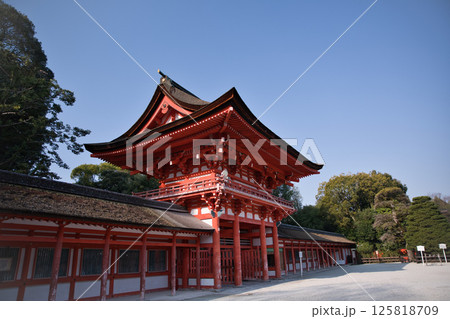 下鴨神社　青空と朱色のコントラストが美しい楼門5 125818709