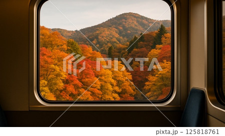 列車の窓から望む秋の山景 列車の窓から望む秋の山景 125818761