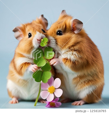 四つ葉のクローバーと仲良しハムスター 125818765