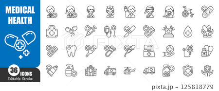Medical and health outline icon . Editable stroke . Vector . Medical and health outline icon . Editable stroke . Vector . 125818779