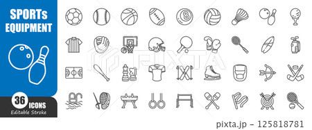 Sports equipment outline icon . Editable stroke . Vector . 125818781