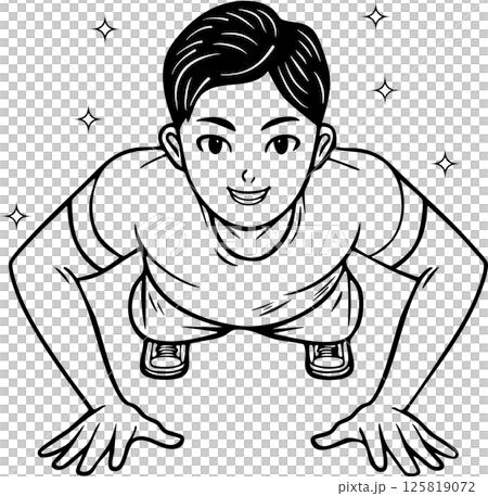 一名男子高興地做伏地挺身來鍛鍊肌肉 125819072