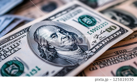 クローズアップで見る100ドル札のベンジャミン・フランクリン 125819330