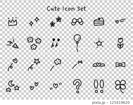 A vector illustration set of hand-drawn cute decorative illustrations. Hand-drawn, hearts, cakes, stars A vector illustration set of hand-drawn cute decorative illustrations. Hand-drawn, hearts, cakes, stars 125819620