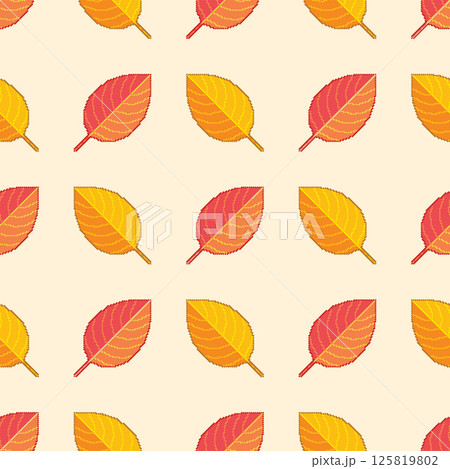 Seamless pattern with red and yellow pixel leaves. Autumn background, fall season vector design. 125819802