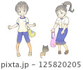 ネコとたわむれる女子中学生二人のイラスト ネコとたわむれる女子中学生二人のイラスト 125820205