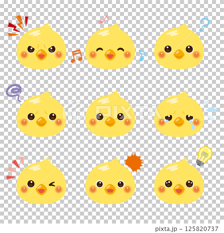 ヒヨコのイラストセット 顔表情のみ ヒヨコのイラストセット 顔表情のみ 125820737