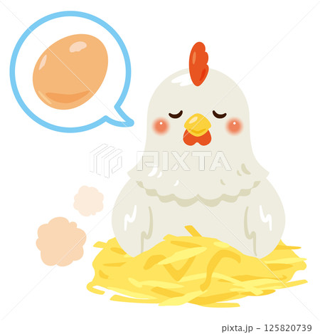 卵を温めるニワトリのイラスト 125820739