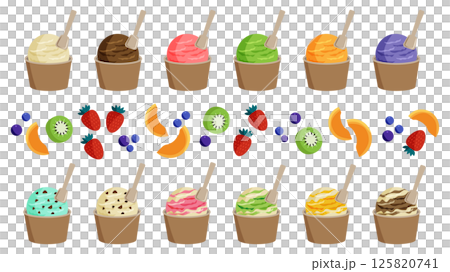 カップに入ったアイスクリーム　ベクターイラストセット 125820741