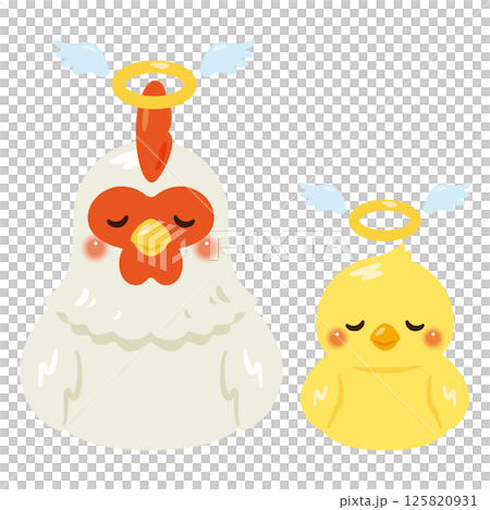 亡くなったニワトリとヒヨコのイラスト 亡くなったニワトリとヒヨコのイラスト 125820931