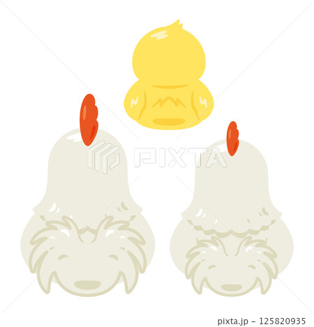 お座りしたニワトリの後ろ姿イラストセット 125820935
