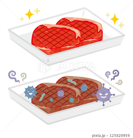 傷んだ牛肉と新鮮な牛肉のイラスト 125820959