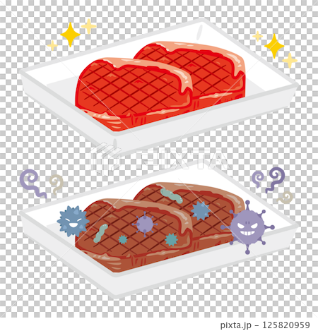 傷んだ牛肉と新鮮な牛肉のイラスト 125820959