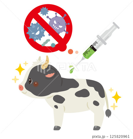 ワクチンを受けるウシのイラスト 125820961